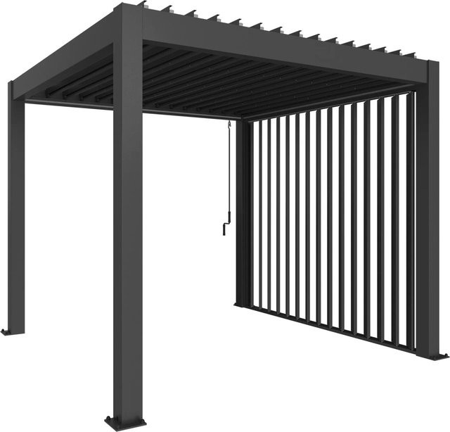 Biohort Pergola-Lamellenwand mit Abschlussblende aus Stahl, Farbe: Quarzgrau-Metallic, B/H/T: 364,7 x 234,9 x 10,3 cm - Bild 1