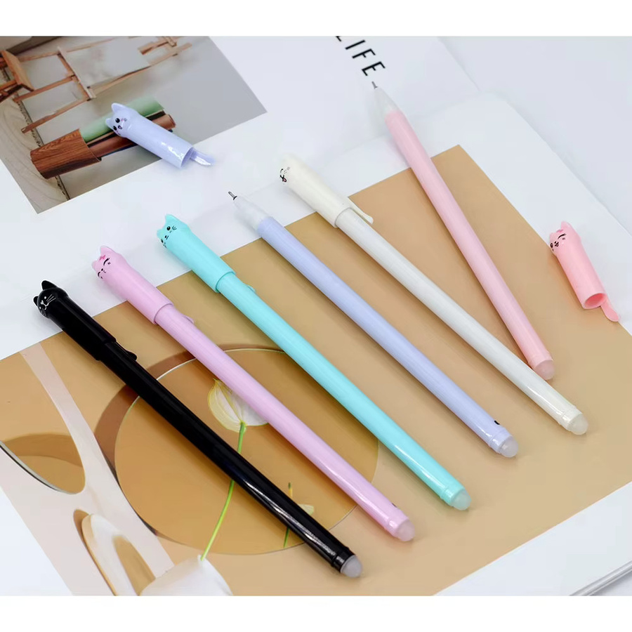 4/6er-Pack Katzen-Themen Radierbare Gelstifte mit Nachfüllset, 0,5 mm Feinspitze, 2 Farben, Wärmeempfindlich mit Gummigriff, Multicolour - Bild 2