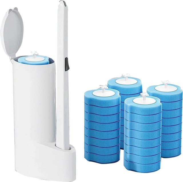 Untior Einweg-Toilettenbürstenreiniger Set mit Halter und langem Griff aus Kunststoff - Bild 1