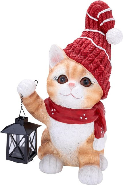 Gartenfigur Weihnachtskatze Simba von Viva Domo in Rot und Multicolour aus Kunststoff - Bild 1
