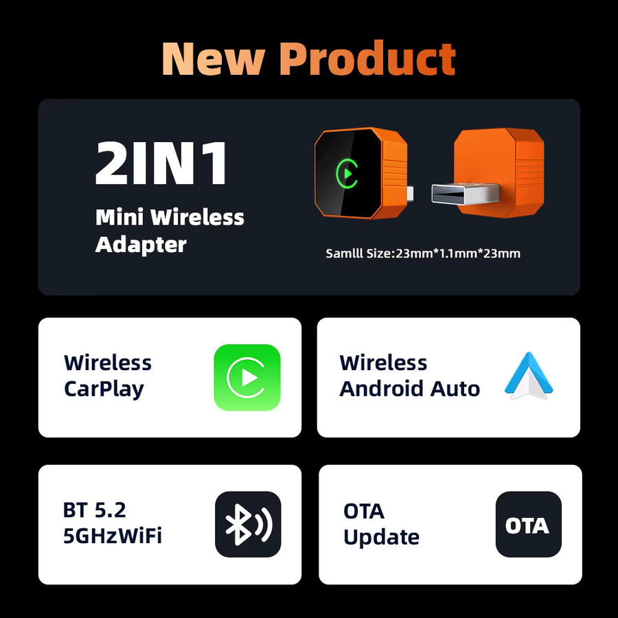 EKIY 2in1 Wireless CarPlay Dongle und Android Auto Adapter Smart AI Box für intelligente Autosysteme in Orange - Bild 3