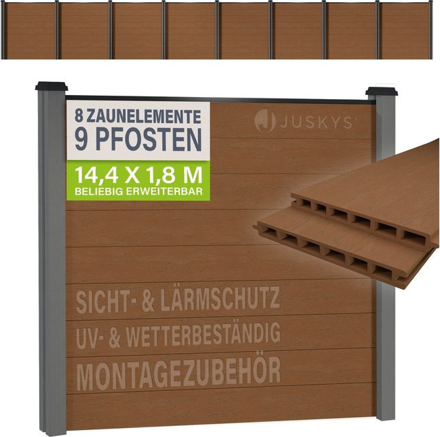 JUSKYS WPC Sichtschutzzaun 8er Set in Anthrazit/Grau mit WPC- und Stahlkonstruktion - Bild 1