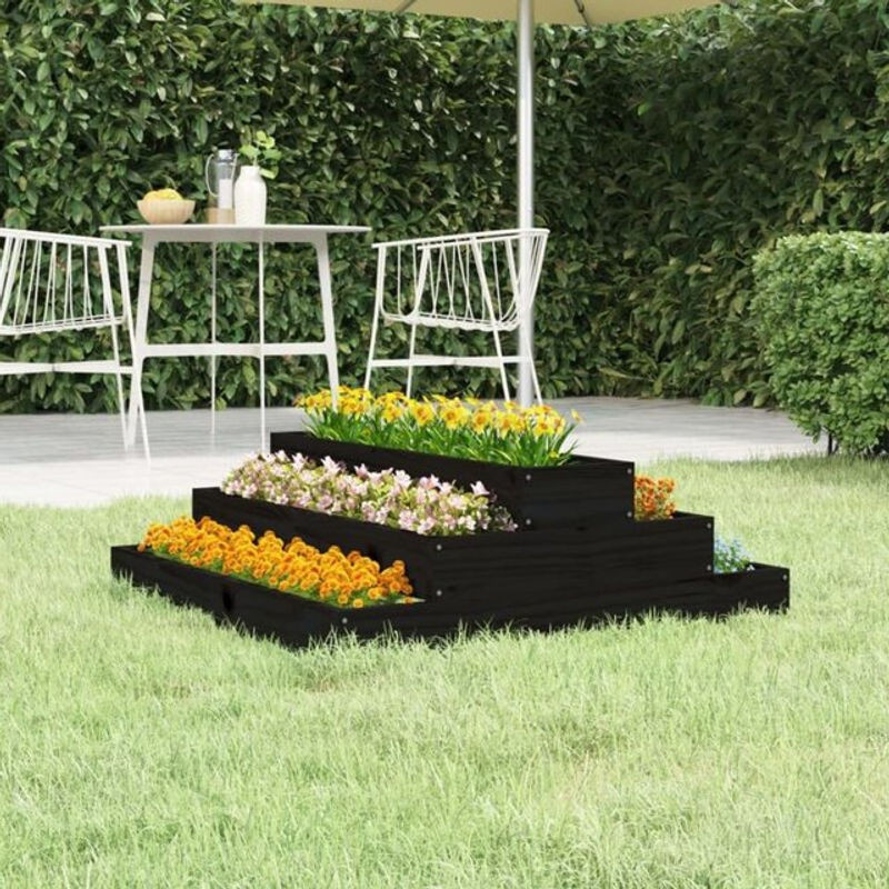 Vidaxl Pflanzkübel aus Massivholz Kiefer in Schwarz, quadratisch, B/T/H: 80 x 80 x 27 cm - Bild 1