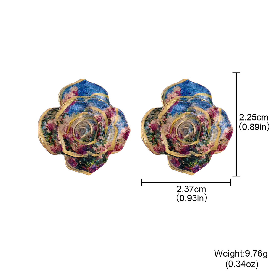 Kovonchy Ohrstecker, blaue Emaille-Rosenblüten, Gold, Damen, Vintage - Bild 2
