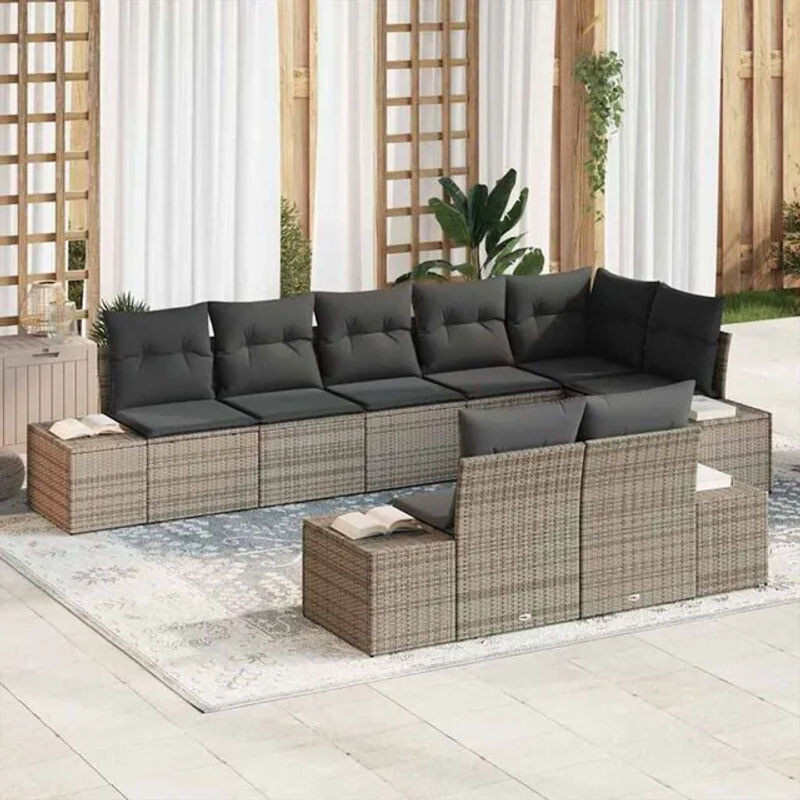 Vidaxl Loungemöbel Garten-Sofa-Set 8-teilig aus Polyrattan in Grau, B/T/H: 319 x 154 x 85 cm - Bild 1