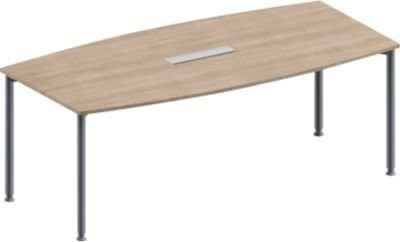 Schäfer Shop Genius Konferenztisch MODENA FLEX in Boot-Form mit 6-fach Anschluss und 4-Fuß Rundrohr, Eiche Dekor/weißalu, B: 200 cm, H: 72-84 cm - Bild 1