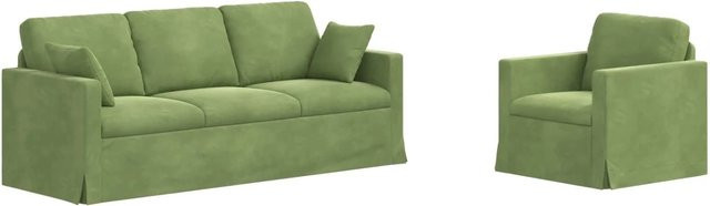 vidaXL Sofa 2-teilig Hellgrün aus Samt mit Metallrahmen B/T/H: 198 x 78 x 80 cm - Bild 1