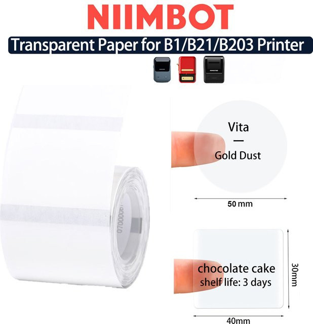 Niimbot transparente Thermo-Etiketten für B1, B21 und B3S Mini-Drucker, selbstklebende Aufkleber aus Etikettenpapier - Bild 1