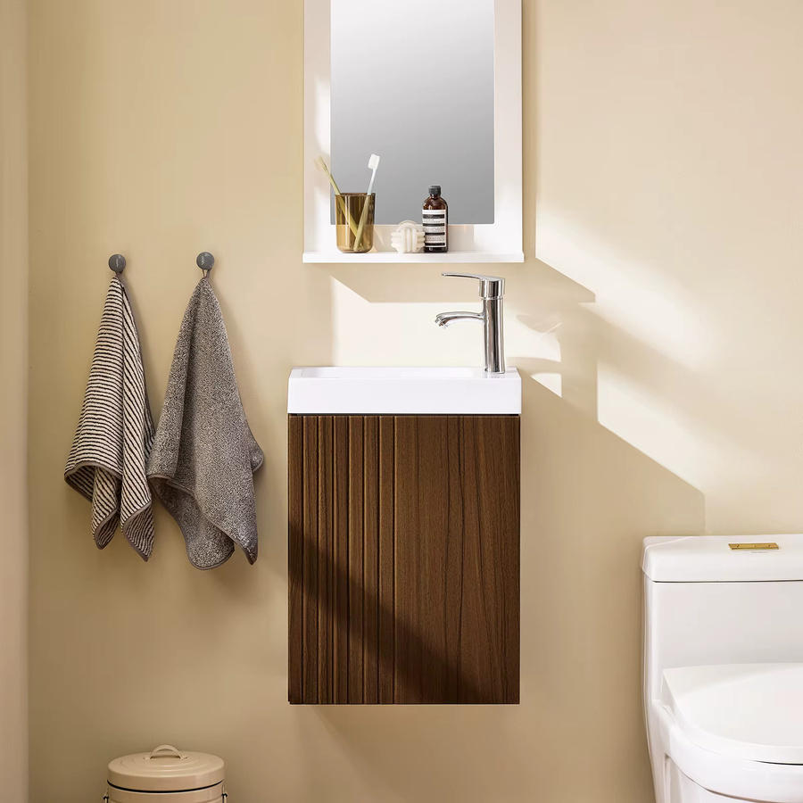SoBuy Waschbeckenunterschrank BZR196-BR in Braun, Hängendes Badmöbel-Set mit Waschbecken und 2 Türen, B/T/H: 40 x 22 x 56 cm - Bild 2