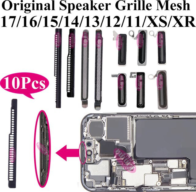 10 Stück Staubschutz-Mesh-Grill Aufkleber für Apple iPhone 11 bis iPhone 17 Pro Max in Schwarz - Bild 1