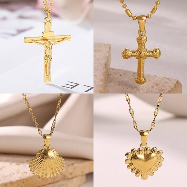 HPTOTMG Halskette mit Jesus Kreuz Anhänger, Edelstahl, Gold, Unisex - Bild 1
