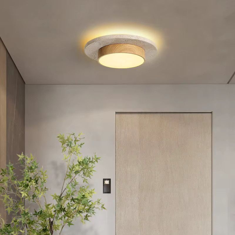 Wecus Japanische Wabi Sabi Retro-Deckenleuchte aus gelbem Travertin für Schlafzimmer, Flur und Eingangsbereich - Bild 2
