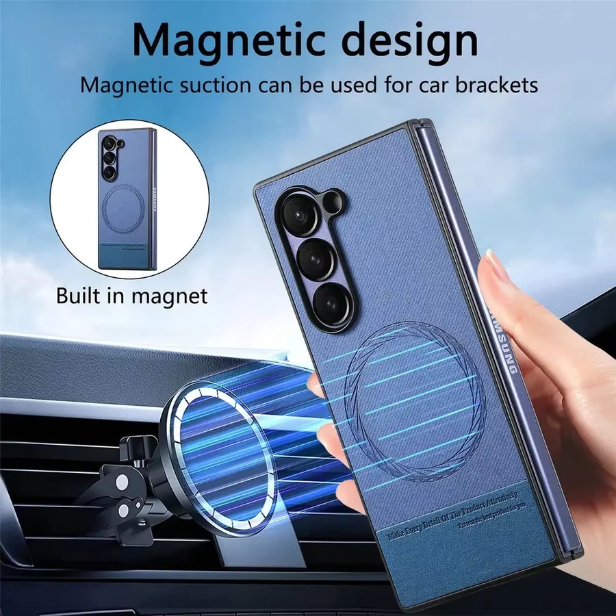 Magnetische Lederhülle für Samsung Galaxy Z Fold (kompatibel mit Z Fold 8 7 6 5 4 3) in Grau mit MagSafe für kabelloses Laden und stoßfesten Schutz - Bild 3