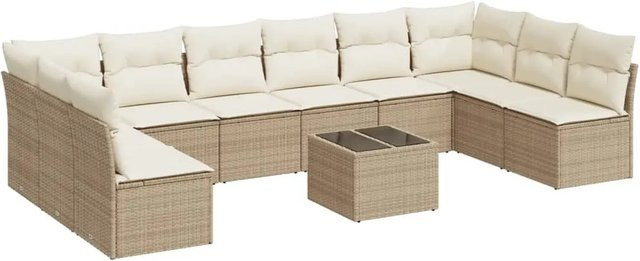 vidaXL 11-teilige Garten-Sofagarnitur aus Polyrattan in Beige mit Kissen und Metallgestell - Bild 1