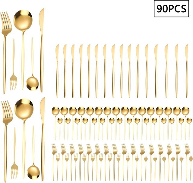 90-teiliges Edelstahl-Besteckset im portugiesischen Stil in Gold, spülmaschinenfest - Bild 1