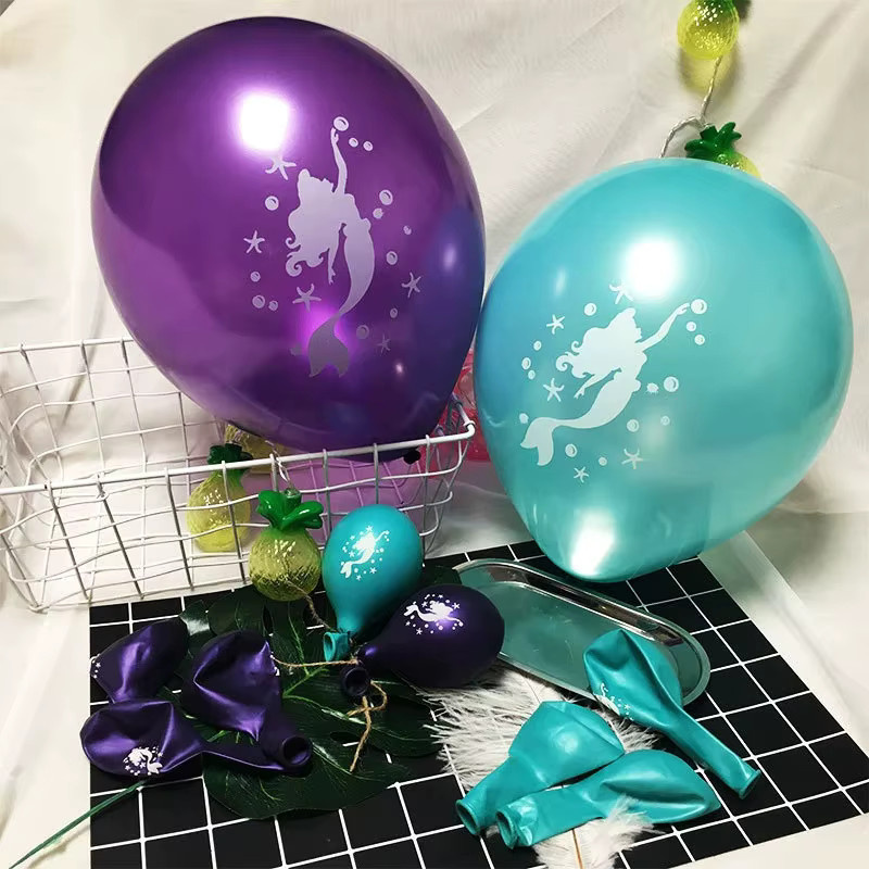 KUKUZHU 12er Set Meerjungfrau Partyballons mit Shell-Aufdruck in Blau und Lila aus Latex - Bild 2