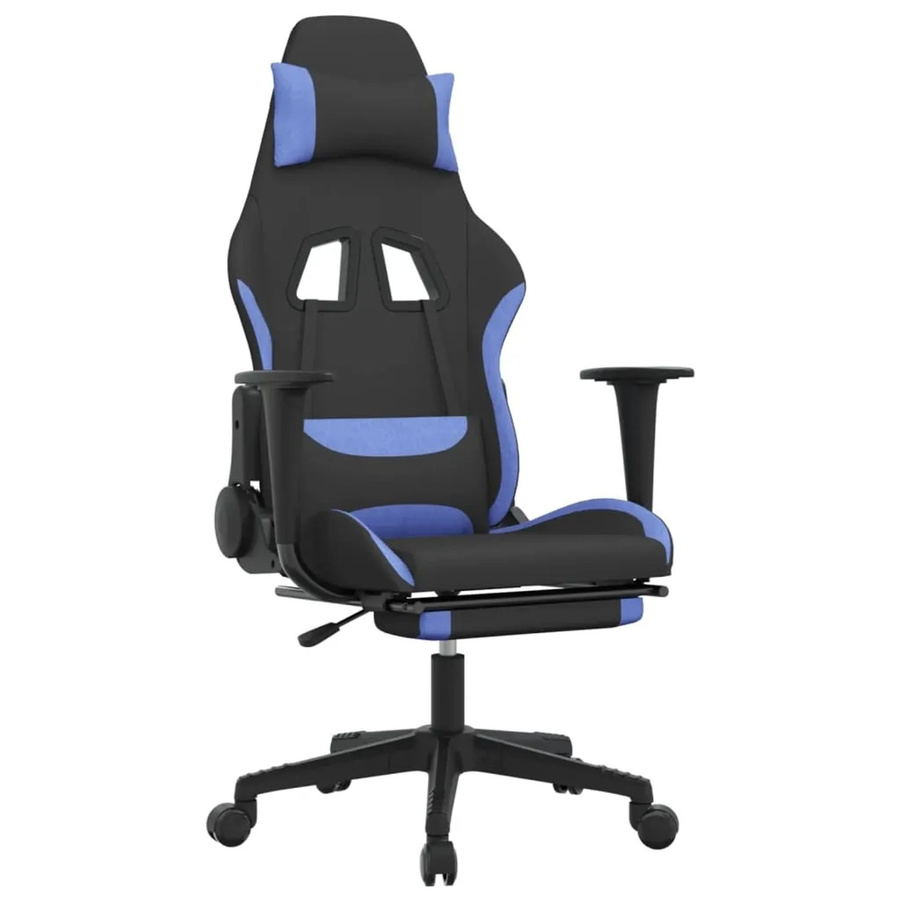 vidaXL Gaming-Stuhl mit Fußstütze und Kopfstütze in Schwarz und Blau aus Stoff - Bild 2