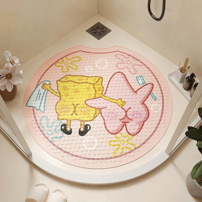 Runde Anti-Rutsch Badezimmer Matte mit SpongeBob Schwammkopf Motiv von Yiran Health & Beauty, Durchmesser: 55 cm, Mehrfarbig - Bild 2