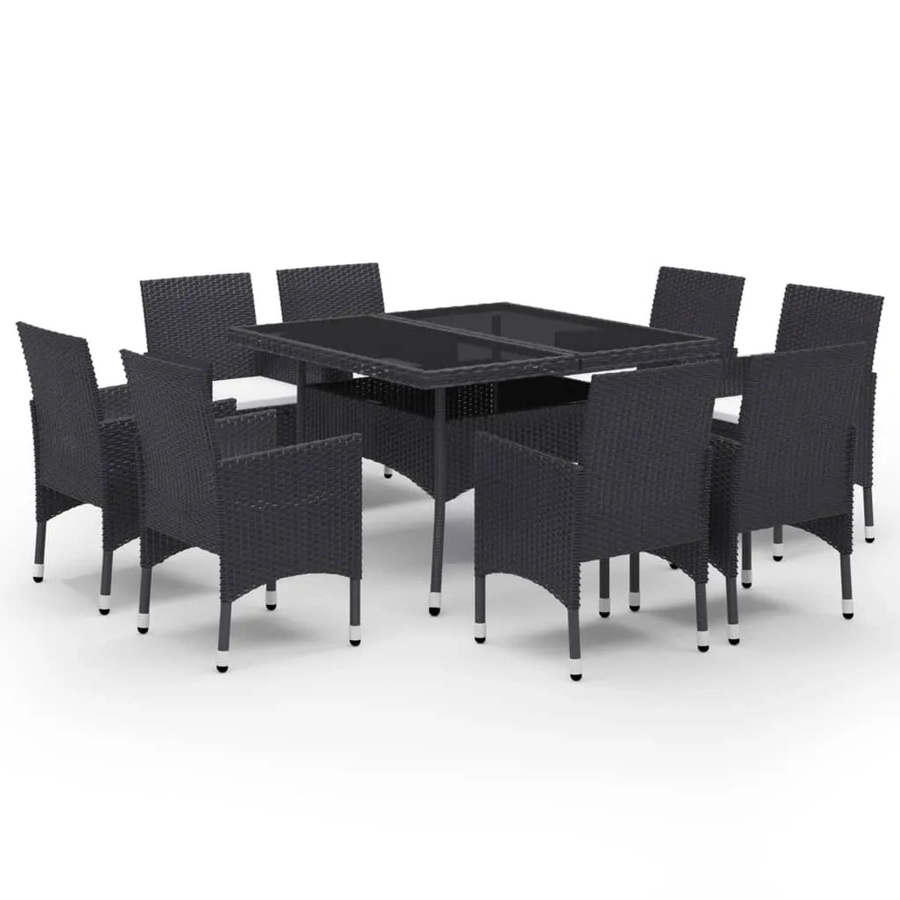 Furnicato 9-tlg Garten-Essgruppe aus Poly Rattan und Hartglas in Schwarz, Tisch B: 120 cm, T: 84 cm, H: 76 cm - Bild 2