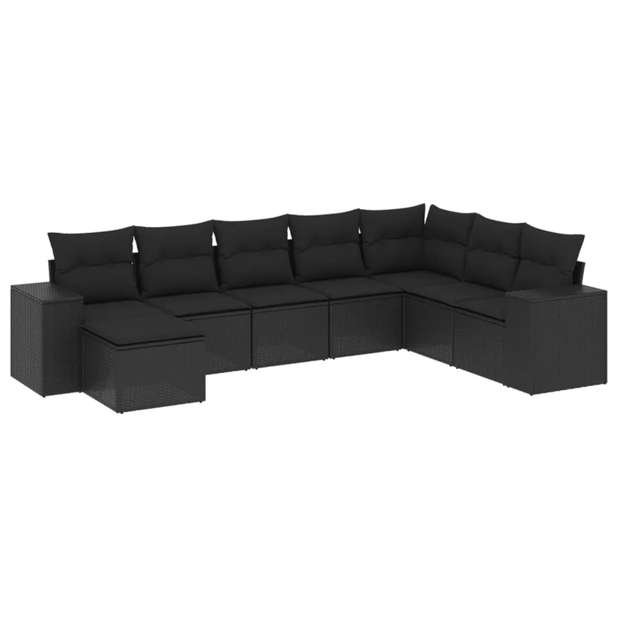 vidaXL 8-teilige Garten-Sofagarnitur in L-Form aus schwarzem Poly-Rattan mit Kissen und pulverbeschichtetem Stahlgestell - Bild 2