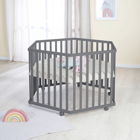 Roba Laufgitter Luxe sechseckig aus Massivholz in Anthrazit und Grau B/T/H: 119 x 103,5 x 72 cm