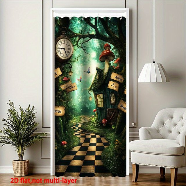 VIKAMA Türvorhang im Fantasy-Wald-Stil Alice im Wunderland Design, Trennvorhang für Flur und Wohnzimmer, Farbe: Multicolour, Breite: 100 cm, Höhe: 200 cm - Bild 1