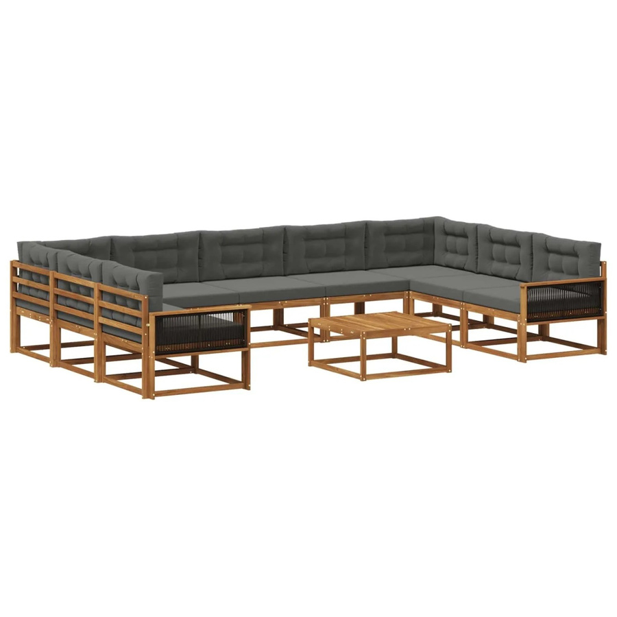 vidaXL Outdoor-Sofagarnitur in L-Form aus Akazienholz mit 10 Kissen in Anthrazit und Braun - Bild 2