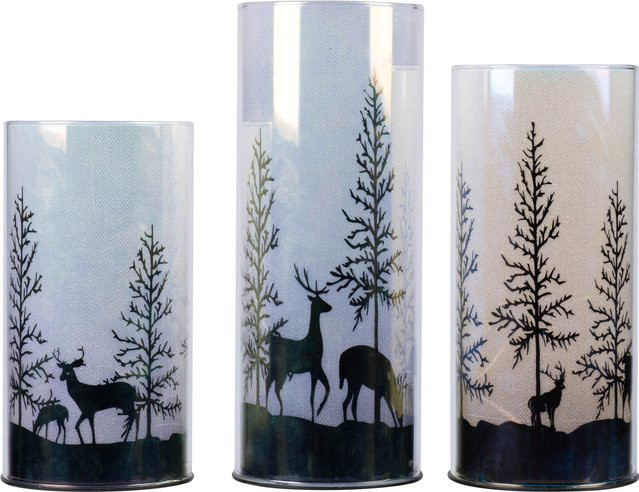 3-teiliges LED-Dekogläser-Set Winterwald von viva domo in Multicolor aus Glas - Bild 1