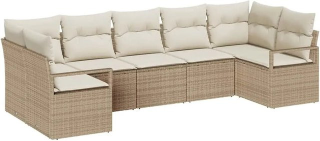 vidaXL Gartensofa-Set aus Poly-Rattan mit 7 Kissen in Beige und Weiß - Bild 1