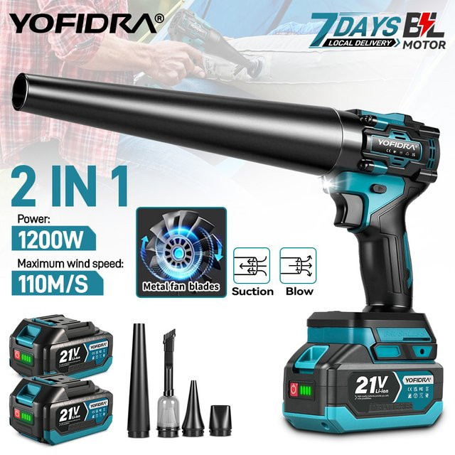 YOFIDRA 2-in-1 Elektrisches Gebläse und Sauger in Schwarz mit 80000 U/min bürstenlosem Motor, kompatibel mit Makita LXT Akkus - Bild 1