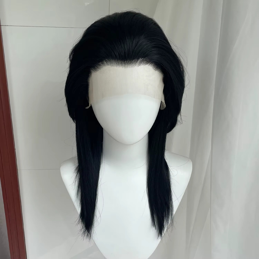 Artjosy Mullet Rocker Cosplay-Perücke, schulterlanges Kunsthaar, schwarz, Herren - Bild 2