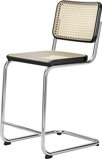 Thonet Freischwinger S 32 Vh Vht in Schwarz mit Rohrgeflecht aus Buche und verchromten Rundrohren - Bild 1
