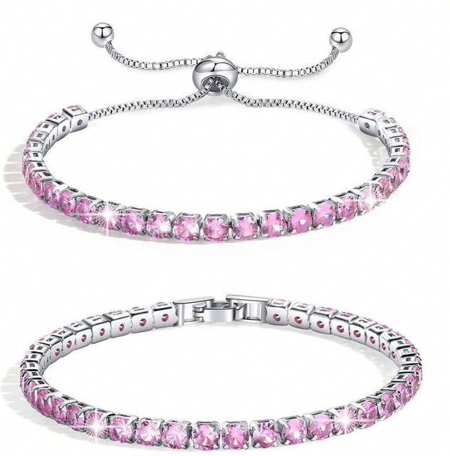 ZAKOL Tennisarmband 2er Set, Zirkonia, Rosa, Damen, Silber, Messing - Bild 1