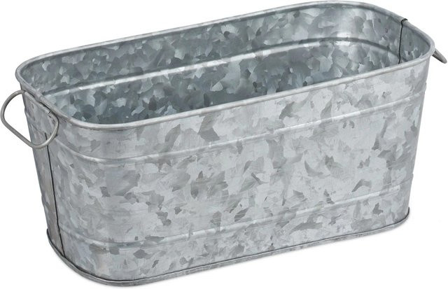 Relaxdays Blumenkasten aus Metall im Vintage-Design mit 2 Griffen, Farbe: Silber, B/T/H: 38 x 16 x 19 cm - Bild 1