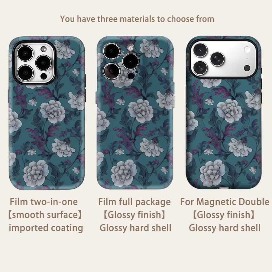 Potdemiel Handyhülle mit Pfingstrosen-Design in Türkis und Lila für iPhone 17 16 15 14 13 Pro Max Plus, robuste Magnet-Schutzhülle mit Einzel- und Doppelschicht - Bild 2