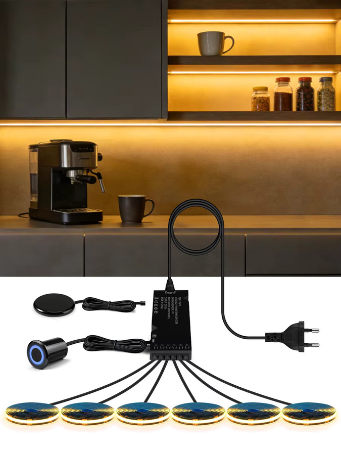 CHNAITEKE Dimmbare Schwarze PCB COB LED-Lichtleiste mit Doppel-Touch-Sensor, 12V Dekorative Nachtlampe für Schränke und Wandeinbau - Bild 3