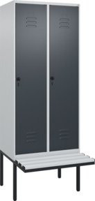 C+P Spind Classic PLUS Garderobenspind mit Sitzbank, 2 Abteile, Lichtgrau, B/T/H: 212 x 80 x 81,5 cm - Bild 1