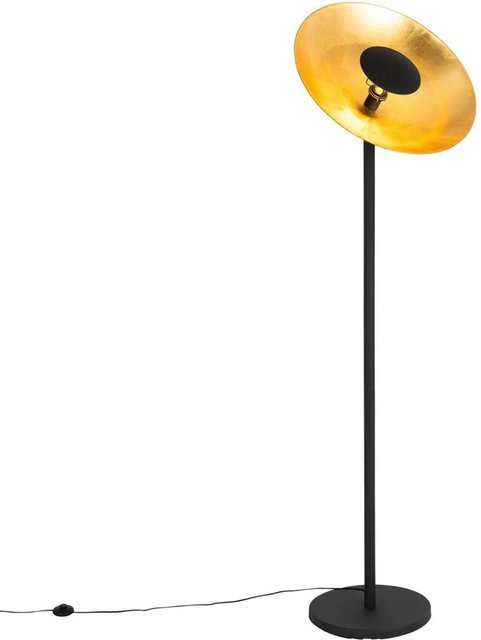 QAZQA Magnax Industrielle Stehleuchte aus Stahl in Schwarz mit goldenem Innenleben, dimmbar, E27 - Bild 1