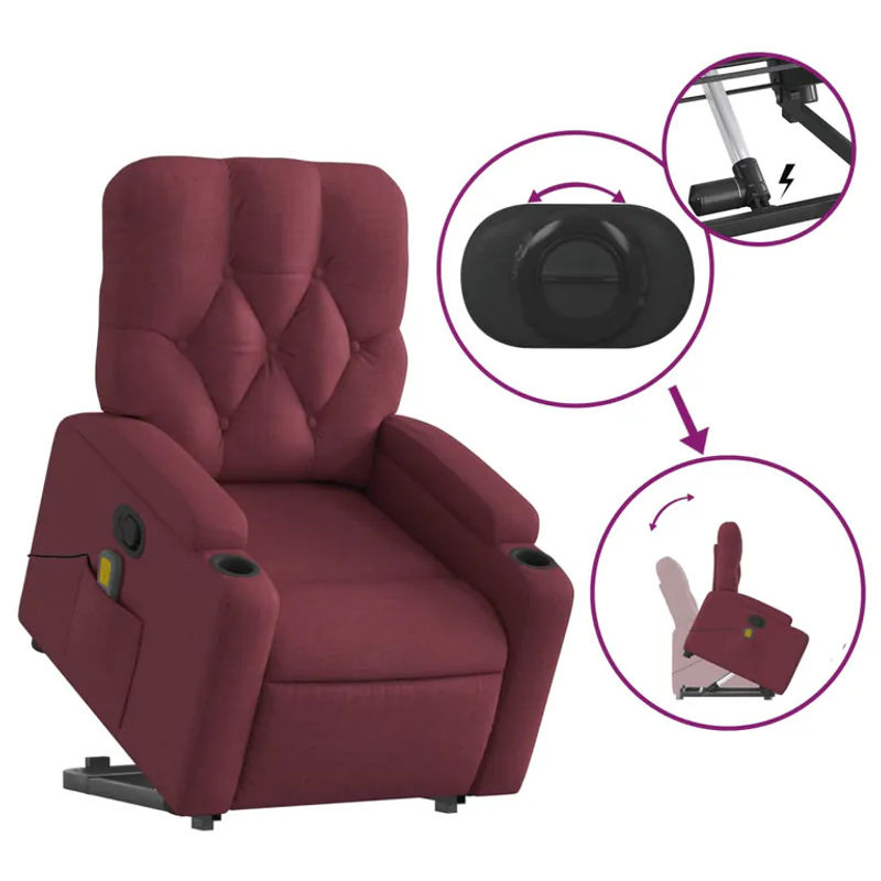 vidaxl Aufstehhilfe Massagesessel für Senioren, verstellbar, Rot, Stoffbezogen - Bild 6