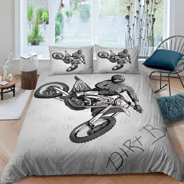 Motocross Bettwäscheset von Binchi Outdoor Product in Grau mit Motiv für Extremsport und Biker, B/B: 135 x 200 cm - Bild 1