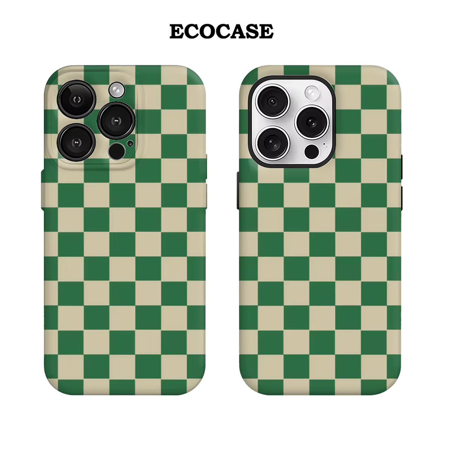 Potdemiel Handyhülle mit grünem Schachbrettmuster für iPhone, doppellagiges Design - Bild 2