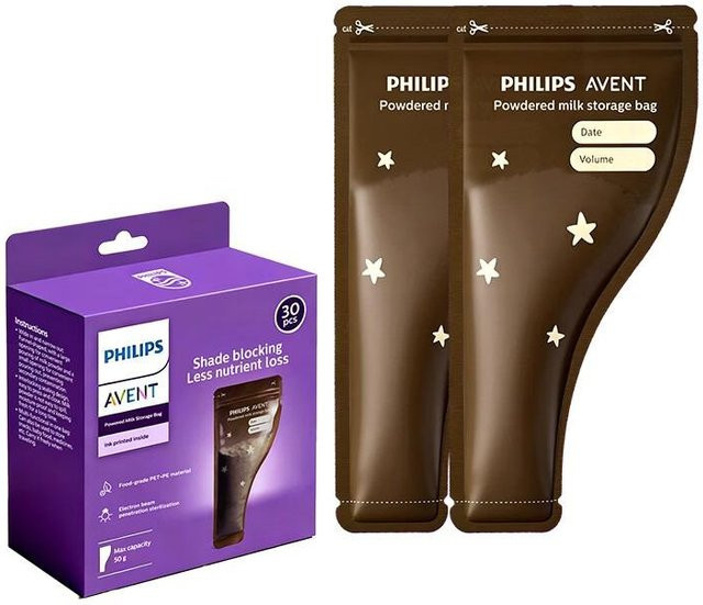 Philips Avent Aufbewahrungsbeutel für Milchpulver und Muttermilch, lichtdicht und antibakteriell, lila, 30 Stück - Bild 1