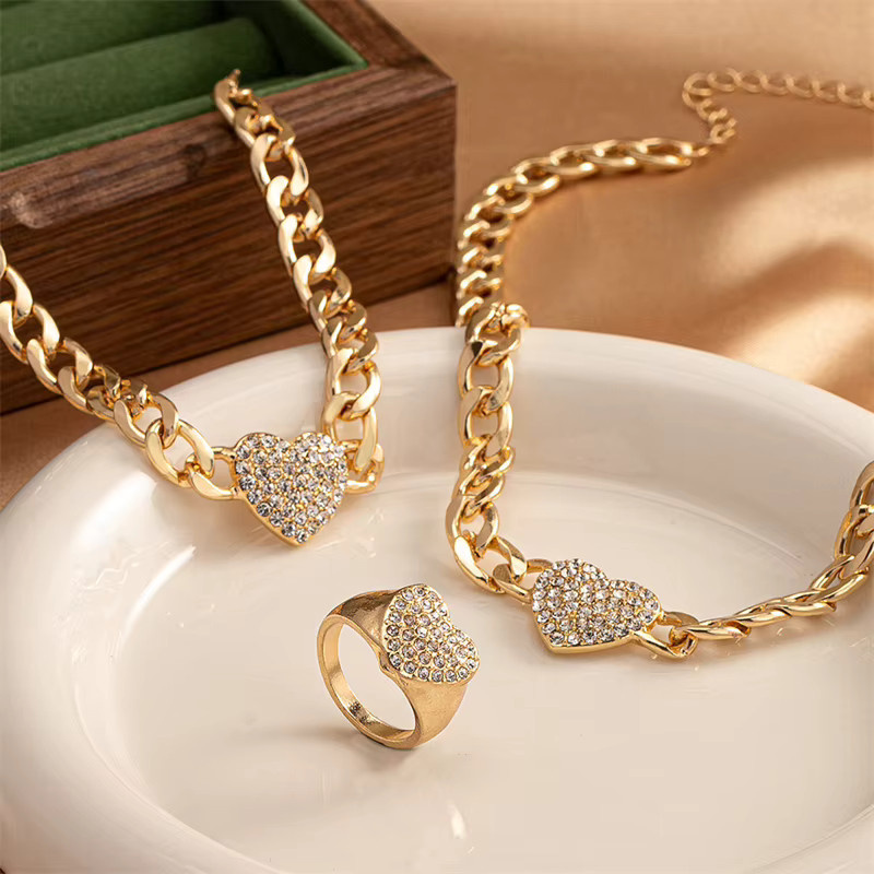 RINHOO FRIENDSHIP Schmuckset, Gold, Kristall, Herzform, Damen - Bild 2