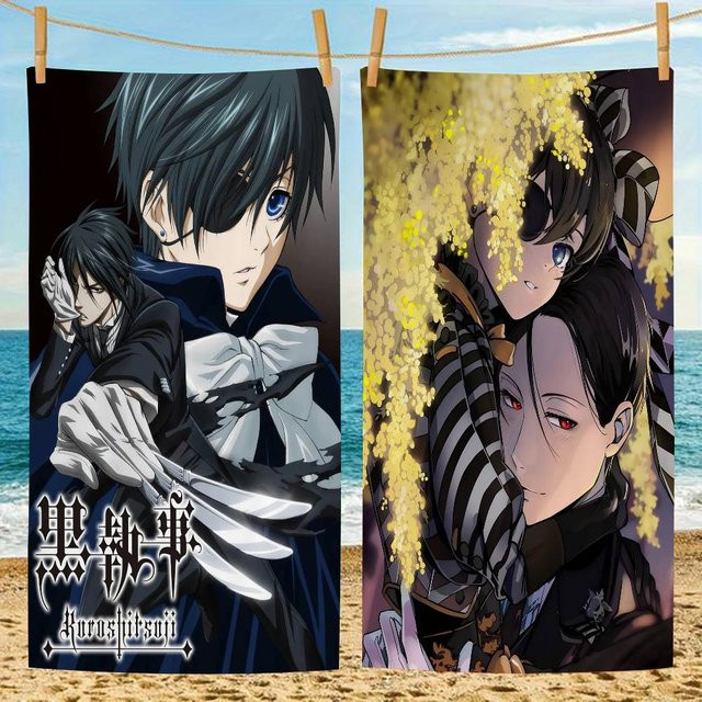 B-Butler Japanisches Anime Strandtuch aus schwarzer Mikrofaser, saugfähig und schnell trocknend - Bild 1