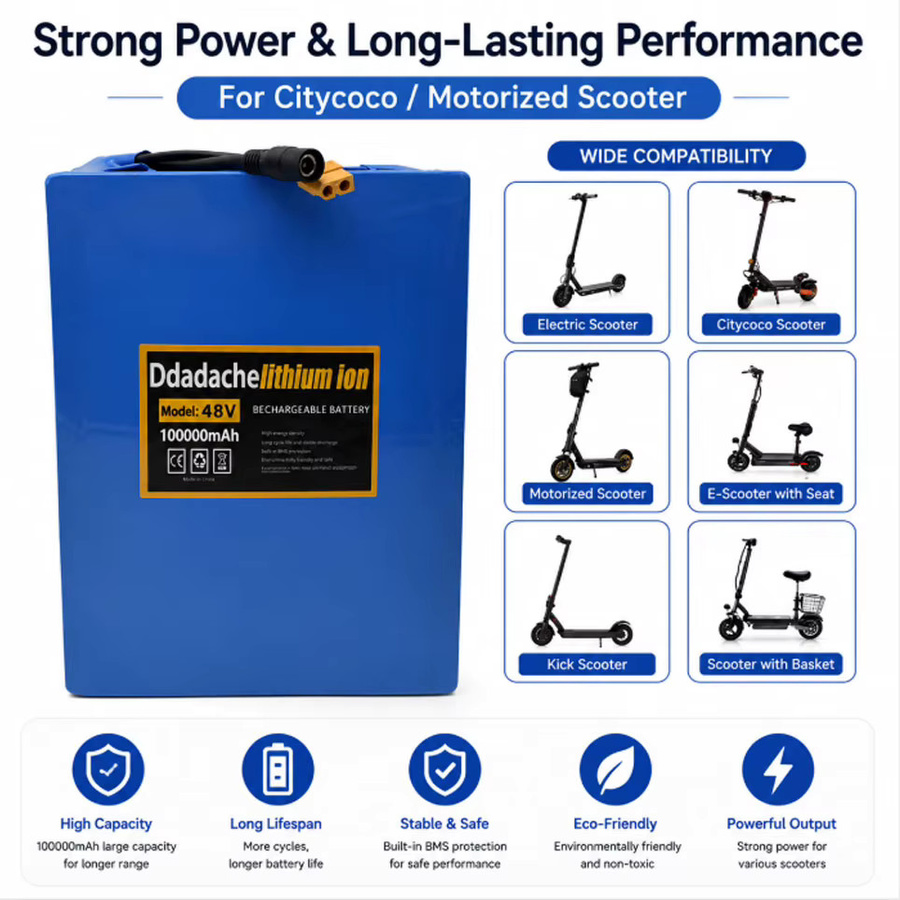 13S8P 48V 100Ah Lithium-Batteriepack 100000mAh 2000W E-Bike-Batterie mit 50A BMS und 54,6V-Ladegerät in Blau - Bild 4