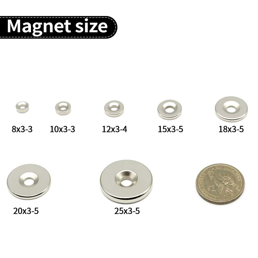 imans Kühlschrankmagnete mit Löchern für Heimwerker, Büro und Werkstatt, Farbe: Silber, Maße: 10 x 3–3 mm, 12 x 3–4 mm, 20 x 3–5 mm - Bild 2