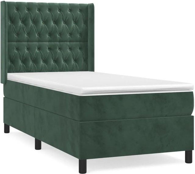 vidaXL Boxspringbett mit Matratze Dunkelgrün Samt B/T: 100 x 200 cm - Bild 1