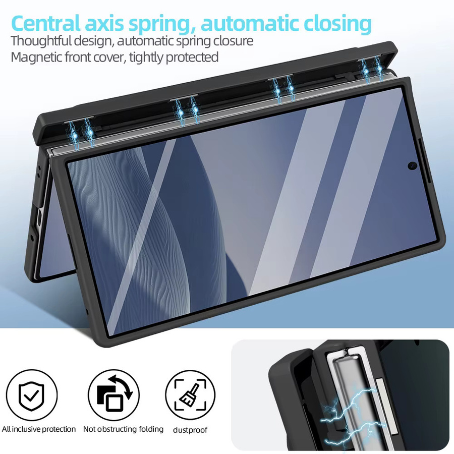 Magnetische Schutzhülle mit vollständiger Abdeckung inklusive S-Pen und Frontscheiben-Glasfolie für Samsung Galaxy Z Fold 7 und Fold 6 in Schwarz - Bild 2