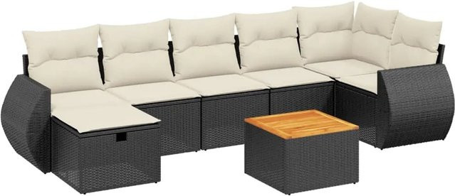 vidaXL 8-teilige Garten-Sofagarnitur in L-Form mit Polsterkissen und Couchtisch, Schwarz, Poly-Rattan mit Metallgestell - Bild 1