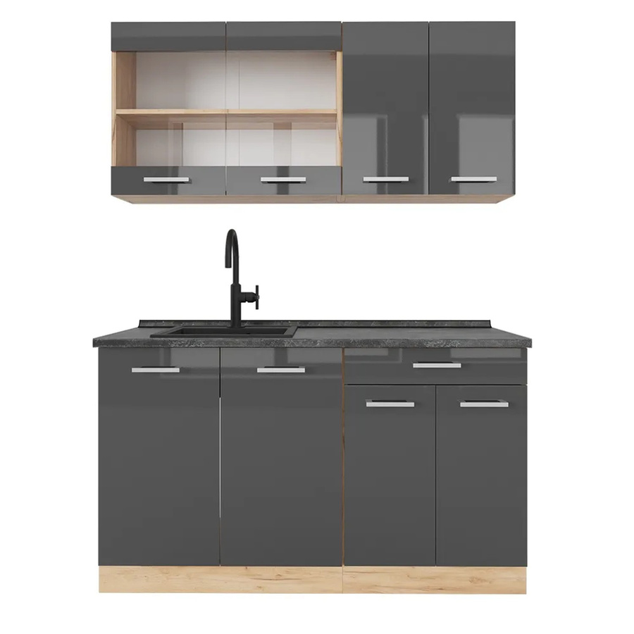 Vicco R-Line Singleküche Anthrazit Hochglanz und Goldkraft Eiche, Breite: 140 cm - Bild 2